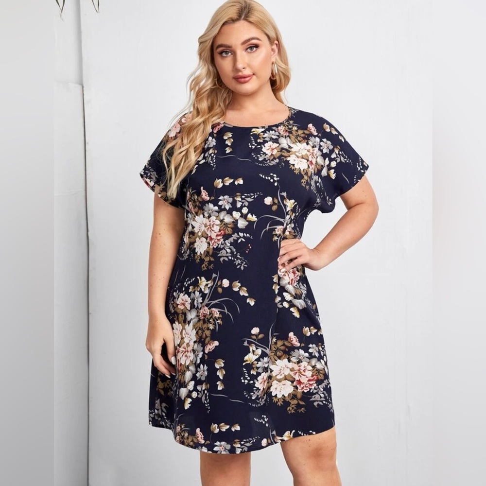Navy blue floral midi dress